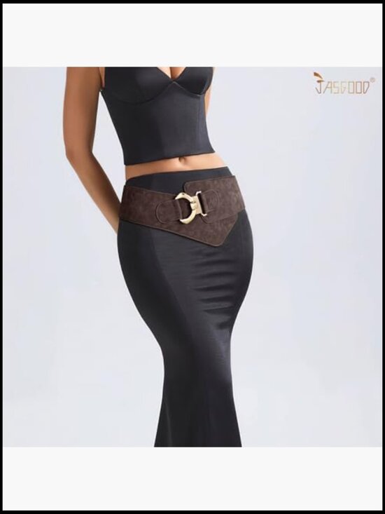 Vintage Wide Elastic Stretch Waist Belt with Gold Interlock Buckle